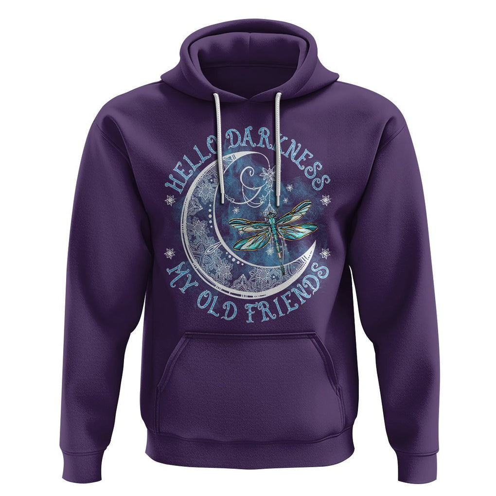 Dragonfly Hoodie Hello Darkness My Old Friend Sound Of Silence Moon and Dragonfly Mandala Mystic Peaceful Meditation Shirt for Women, Dragonfly T-shirt, Dragonfly Gift, Insect Lover Shirt TS02 Purple Printyourwear