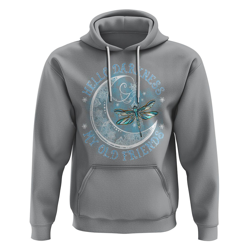 Dragonfly Hoodie Hello Darkness My Old Friend Sound Of Silence Moon and Dragonfly Mandala Mystic Peaceful Meditation Shirt for Women, Dragonfly T-shirt, Dragonfly Gift, Insect Lover Shirt TS02 Sport Gray Printyourwear