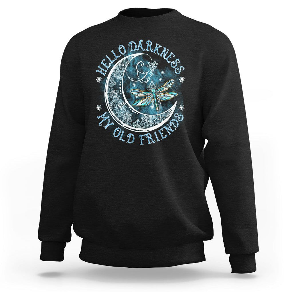 Dragonfly Sweatshirt Hello Darkness My Old Friend Sound Of Silence Moon and Dragonfly Mandala Mystic Peaceful Meditation Shirt for Women, Dragonfly T-shirt, Dragonfly Gift, Insect Lover Shirt TS02 Black Printyourwear