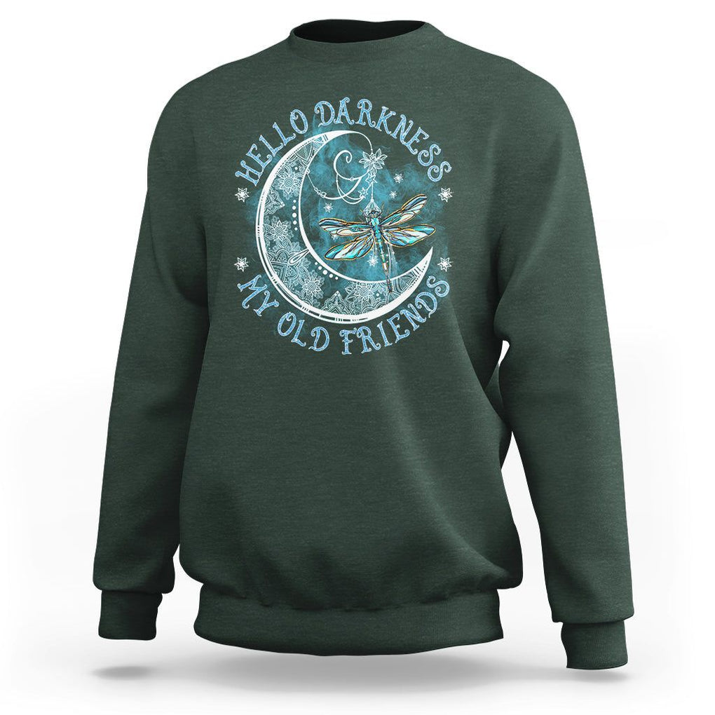 Dragonfly Sweatshirt Hello Darkness My Old Friend Sound Of Silence Moon and Dragonfly Mandala Mystic Peaceful Meditation Shirt for Women, Dragonfly T-shirt, Dragonfly Gift, Insect Lover Shirt TS02 Dark Forest Green Printyourwear