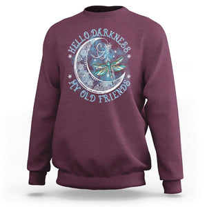 Dragonfly Sweatshirt Hello Darkness My Old Friend Sound Of Silence Moon and Dragonfly Mandala Mystic Peaceful Meditation Shirt for Women, Dragonfly T-shirt, Dragonfly Gift, Insect Lover Shirt TS02 Maroon Printyourwear