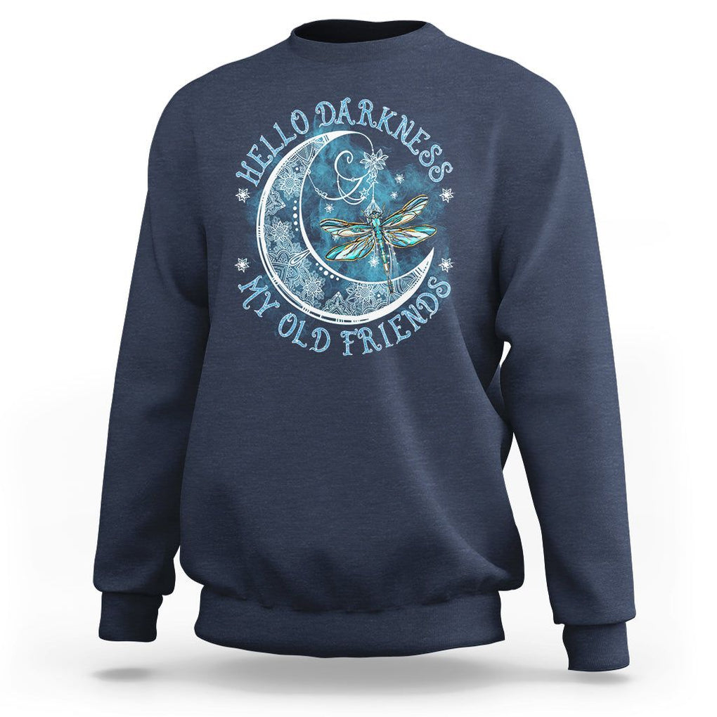 Dragonfly Sweatshirt Hello Darkness My Old Friend Sound Of Silence Moon and Dragonfly Mandala Mystic Peaceful Meditation Shirt for Women, Dragonfly T-shirt, Dragonfly Gift, Insect Lover Shirt TS02 Navy Printyourwear