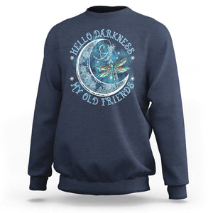 Dragonfly Sweatshirt Hello Darkness My Old Friend Sound Of Silence Moon and Dragonfly Mandala Mystic Peaceful Meditation Shirt for Women, Dragonfly T-shirt, Dragonfly Gift, Insect Lover Shirt TS02 Navy Printyourwear