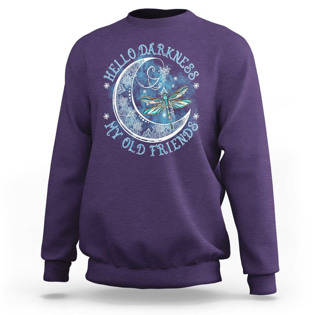 Dragonfly Sweatshirt Hello Darkness My Old Friend Sound Of Silence Moon and Dragonfly Mandala Mystic Peaceful Meditation Shirt for Women, Dragonfly T-shirt, Dragonfly Gift, Insect Lover Shirt TS02 Purple Printyourwear