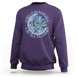 Dragonfly Sweatshirt Hello Darkness My Old Friend Sound Of Silence Moon and Dragonfly Mandala Mystic Peaceful Meditation Shirt for Women, Dragonfly T-shirt, Dragonfly Gift, Insect Lover Shirt TS02 Purple Printyourwear