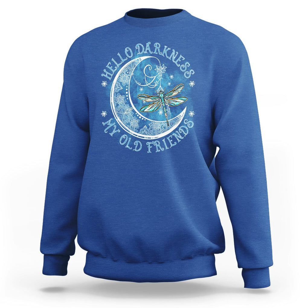 Dragonfly Sweatshirt Hello Darkness My Old Friend Sound Of Silence Moon and Dragonfly Mandala Mystic Peaceful Meditation Shirt for Women, Dragonfly T-shirt, Dragonfly Gift, Insect Lover Shirt TS02 Royal Blue Printyourwear