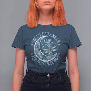 Dragonfly T Shirt For Women Hello Darkness My Old Friend Sound Of Silence Moon and Dragonfly Mandala Mystic Peaceful Meditation Shirt for Women, Dragonfly T-shirt, Dragonfly Gift, Insect Lover Shirt TS02 Navy Printyourwear