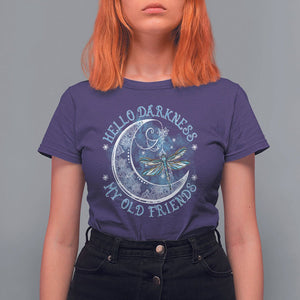 Dragonfly T Shirt For Women Hello Darkness My Old Friend Sound Of Silence Moon and Dragonfly Mandala Mystic Peaceful Meditation Shirt for Women, Dragonfly T-shirt, Dragonfly Gift, Insect Lover Shirt TS02 Purple Printyourwear