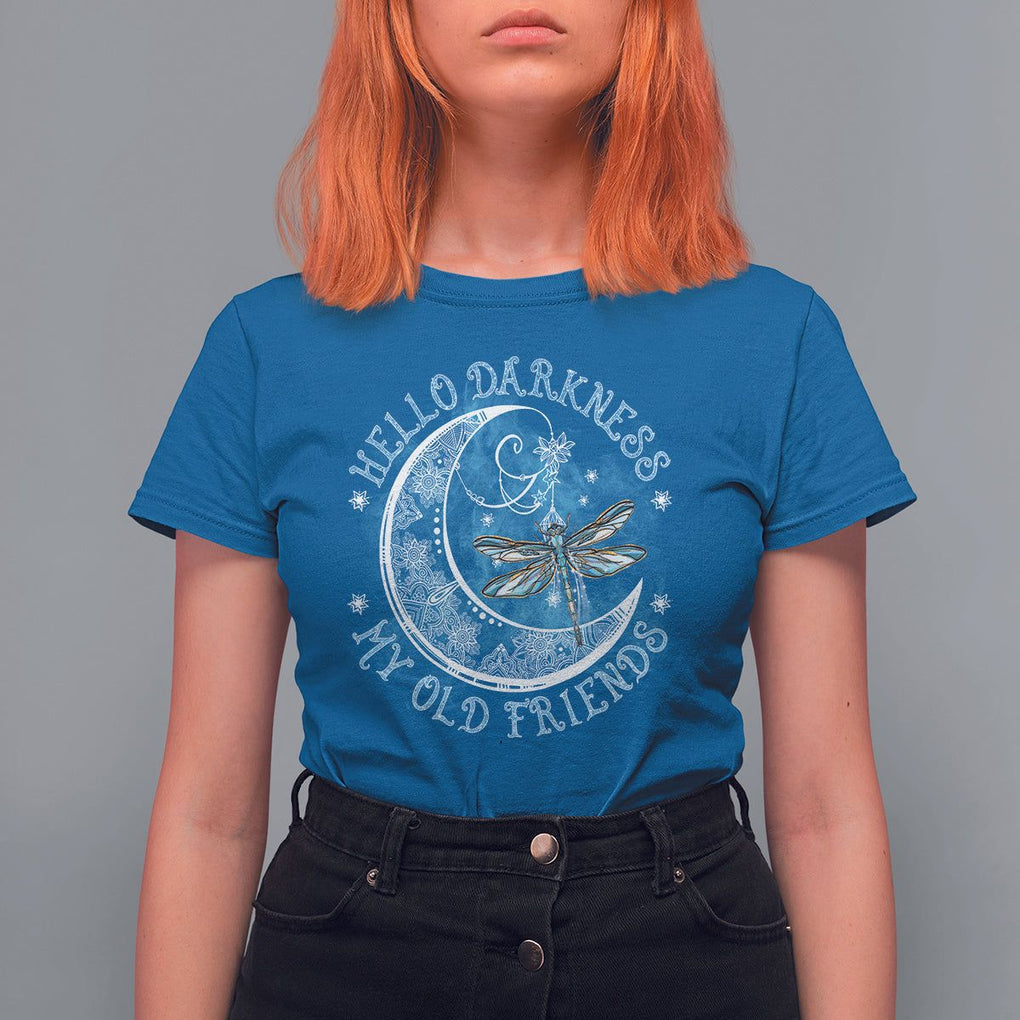 Dragonfly T Shirt For Women Hello Darkness My Old Friend Sound Of Silence Moon and Dragonfly Mandala Mystic Peaceful Meditation Shirt for Women, Dragonfly T-shirt, Dragonfly Gift, Insect Lover Shirt TS02 Royal Blue Printyourwear