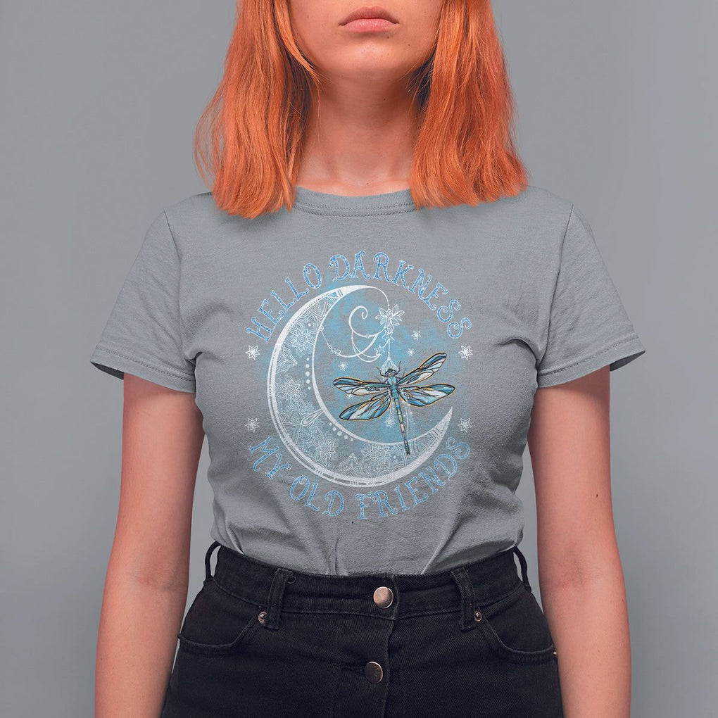 Dragonfly T Shirt For Women Hello Darkness My Old Friend Sound Of Silence Moon and Dragonfly Mandala Mystic Peaceful Meditation Shirt for Women, Dragonfly T-shirt, Dragonfly Gift, Insect Lover Shirt TS02 Sport Gray Printyourwear