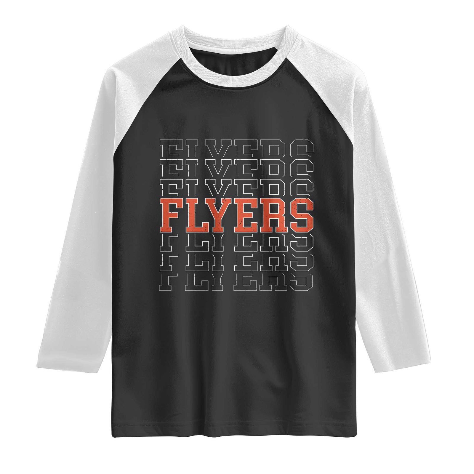 Retro Flyers Name Script Style Raglan Shirt Vintage Distressed Graphic Sports Fan Pride TS02 Black White Print Your Wear