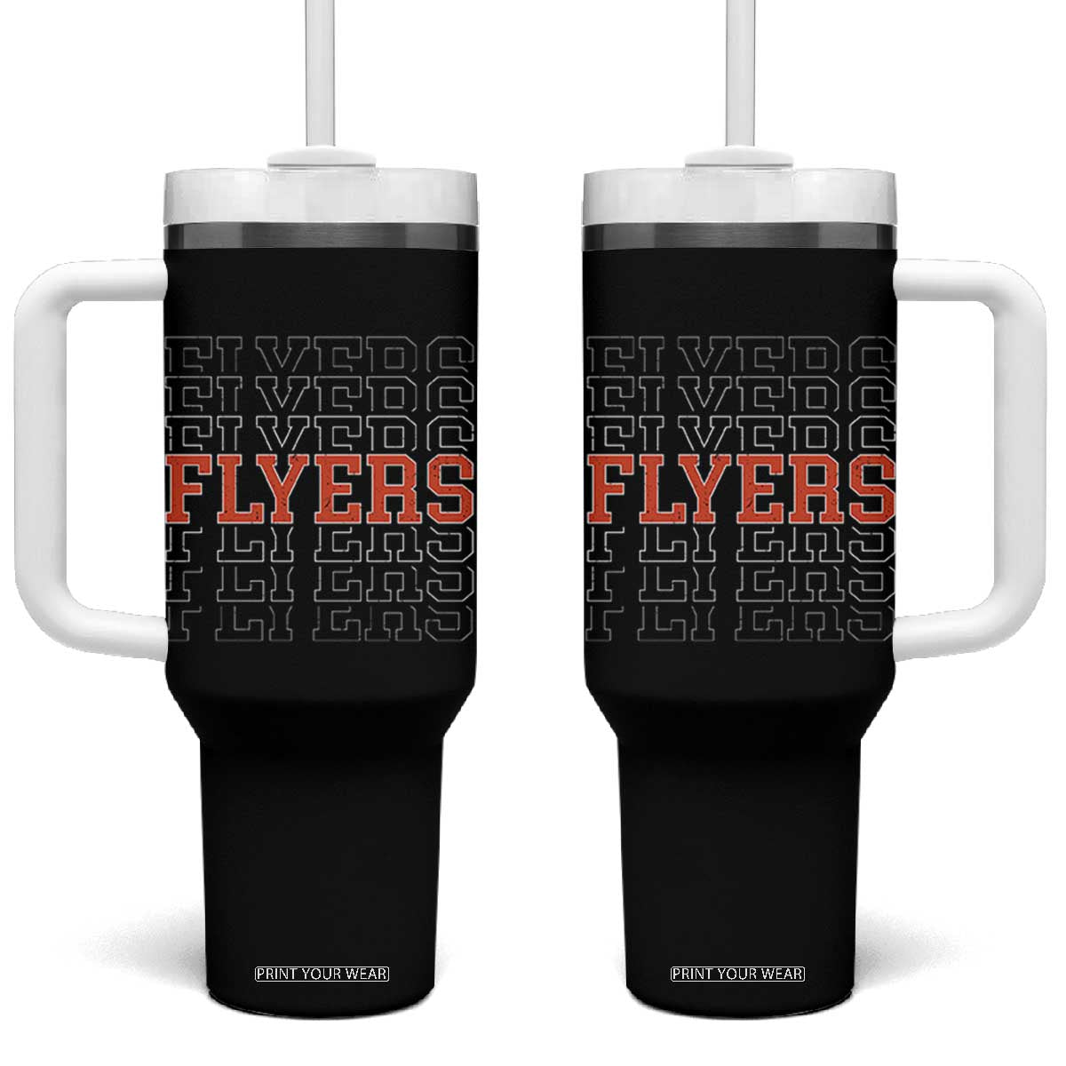 Retro Flyers Name Script Style Tumbler With Handle Vintage Distressed Graphic Sports Fan Pride TS02 One Size: 40 oz Black Print Your Wear