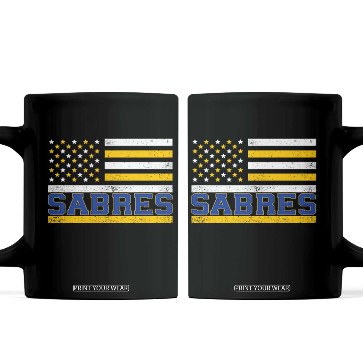 Retro Patriotic Sabres Name Pride American Flag Coffee Mug Distressed Sports Fan Graphic TS02 Black Print Your Wear