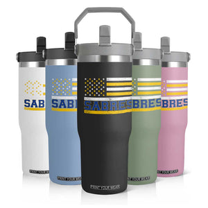 Retro Patriotic Sabres Name Pride American Flag Flip Straw Tumbler Distressed Sports Fan Graphic TS02 Print Your Wear