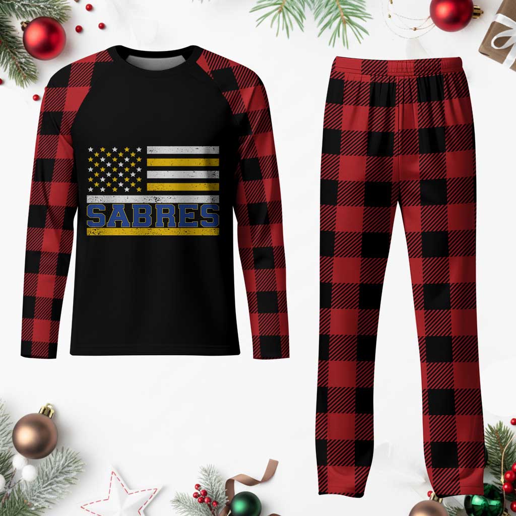 Retro Patriotic Sabres Name Pride American Flag Plaid Pajama Set Distressed Sports Fan Graphic TS02 Buffalo Plaid Print Your Wear