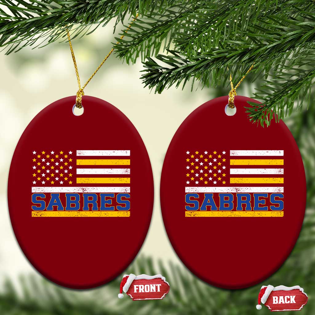 Retro Patriotic Sabres Name Pride American Flag Ceramic Ornament Distressed Sports Fan Graphic TS02 Print Your Wear