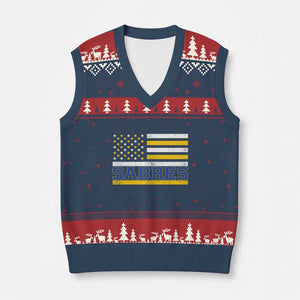 Retro Patriotic Sabres Name Pride American Flag V-Neck Knit Sweater Vest Distressed Sports Fan Graphic TS02 Navy Red Print Your Wear
