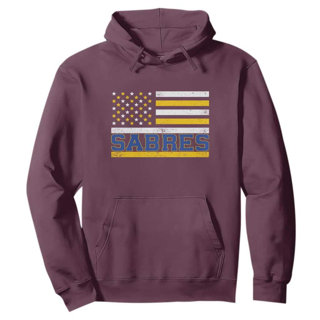 Retro Patriotic Sabres Name Pride American Flag Hoodie Distressed Sports Fan Graphic TS02 Maroon Print Your Wear