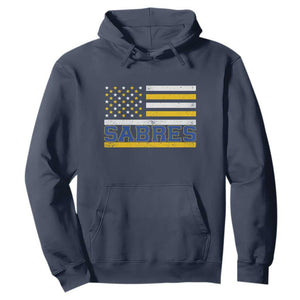 Retro Patriotic Sabres Name Pride American Flag Hoodie Distressed Sports Fan Graphic TS02 Navy Print Your Wear