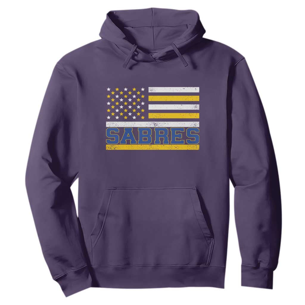 Retro Patriotic Sabres Name Pride American Flag Hoodie Distressed Sports Fan Graphic TS02 Purple Print Your Wear