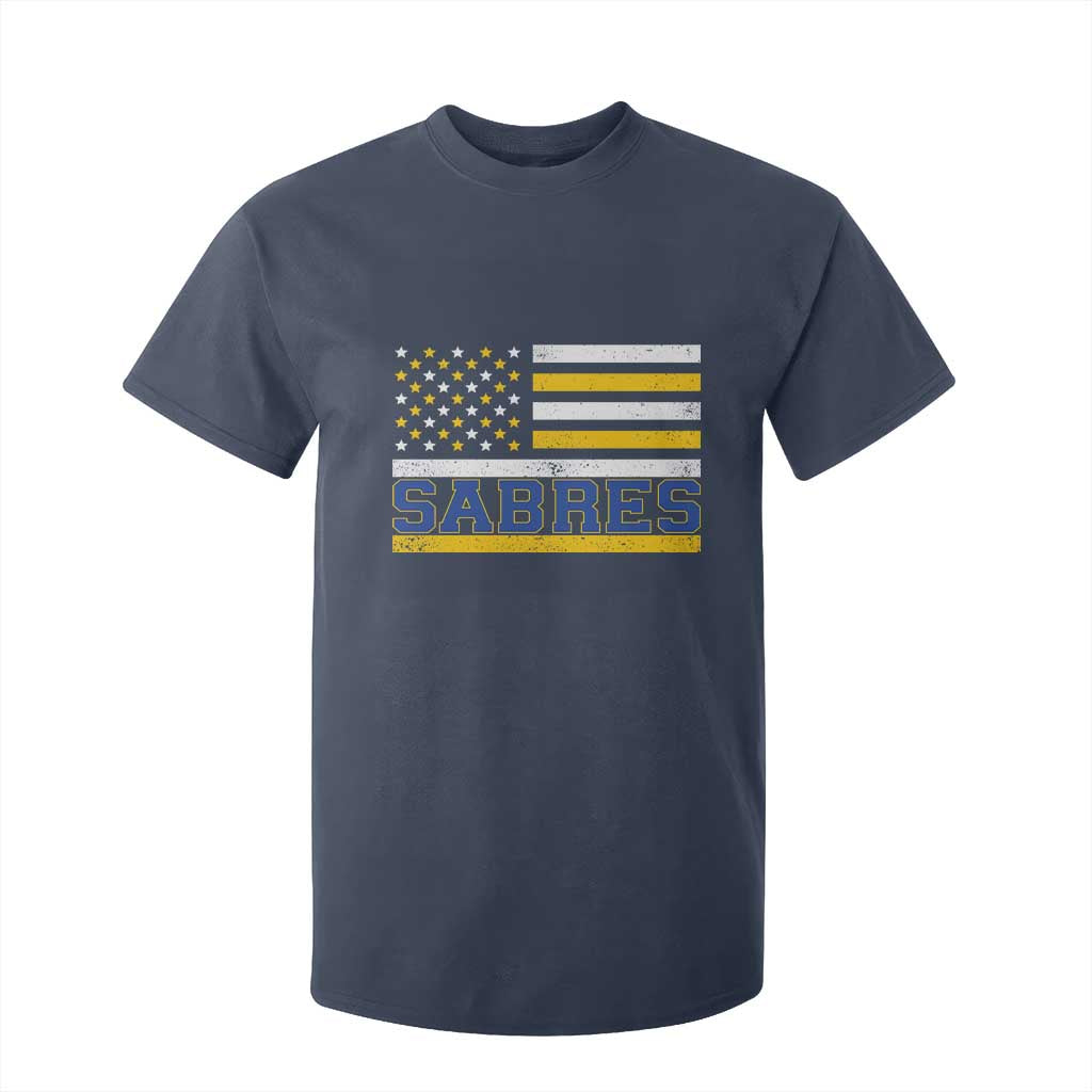 Retro Patriotic Sabres Name Pride American Flag T Shirt For Kid Distressed Sports Fan Graphic TS02 Navy Print Your Wear