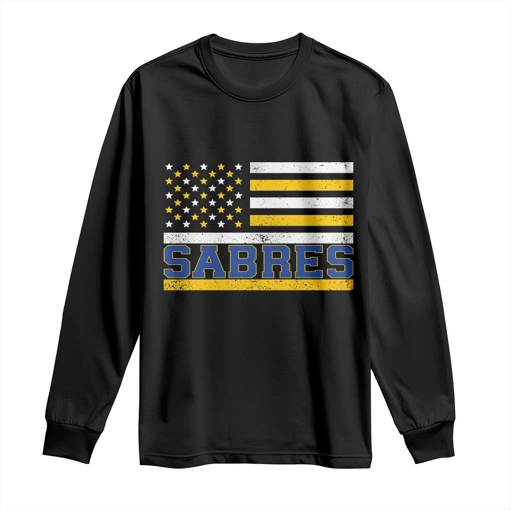 Retro Patriotic Sabres Name Pride American Flag Long Sleeve Shirt Distressed Sports Fan Graphic TS02 Black Print Your Wear