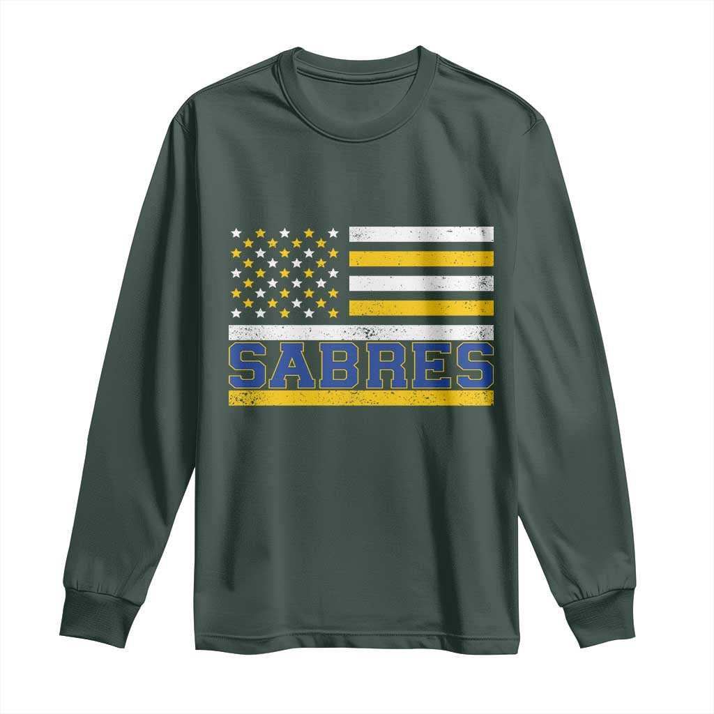 Retro Patriotic Sabres Name Pride American Flag Long Sleeve Shirt Distressed Sports Fan Graphic TS02 Dark Forest Green Print Your Wear