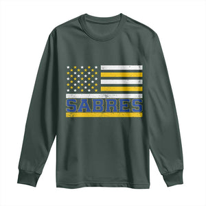 Retro Patriotic Sabres Name Pride American Flag Long Sleeve Shirt Distressed Sports Fan Graphic TS02 Dark Forest Green Print Your Wear