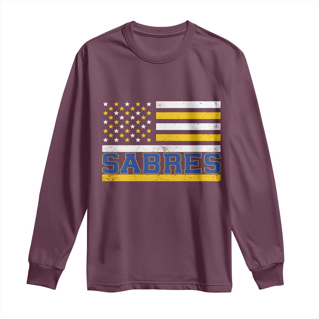 Retro Patriotic Sabres Name Pride American Flag Long Sleeve Shirt Distressed Sports Fan Graphic TS02 Maroon Print Your Wear