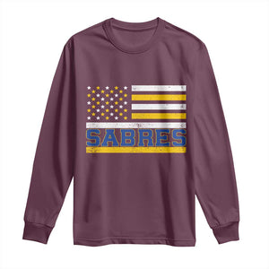 Retro Patriotic Sabres Name Pride American Flag Long Sleeve Shirt Distressed Sports Fan Graphic TS02 Maroon Print Your Wear