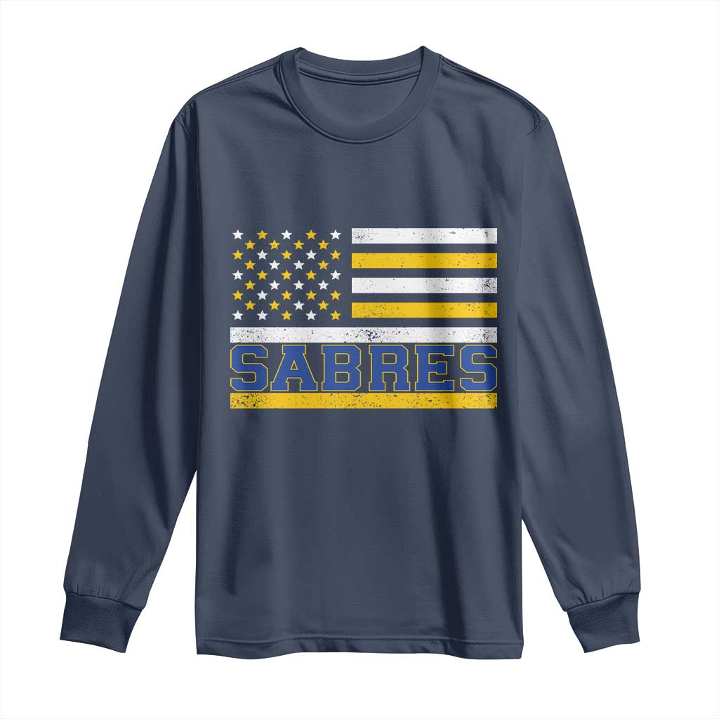 Retro Patriotic Sabres Name Pride American Flag Long Sleeve Shirt Distressed Sports Fan Graphic TS02 Navy Print Your Wear