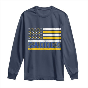 Retro Patriotic Sabres Name Pride American Flag Long Sleeve Shirt Distressed Sports Fan Graphic TS02 Navy Print Your Wear