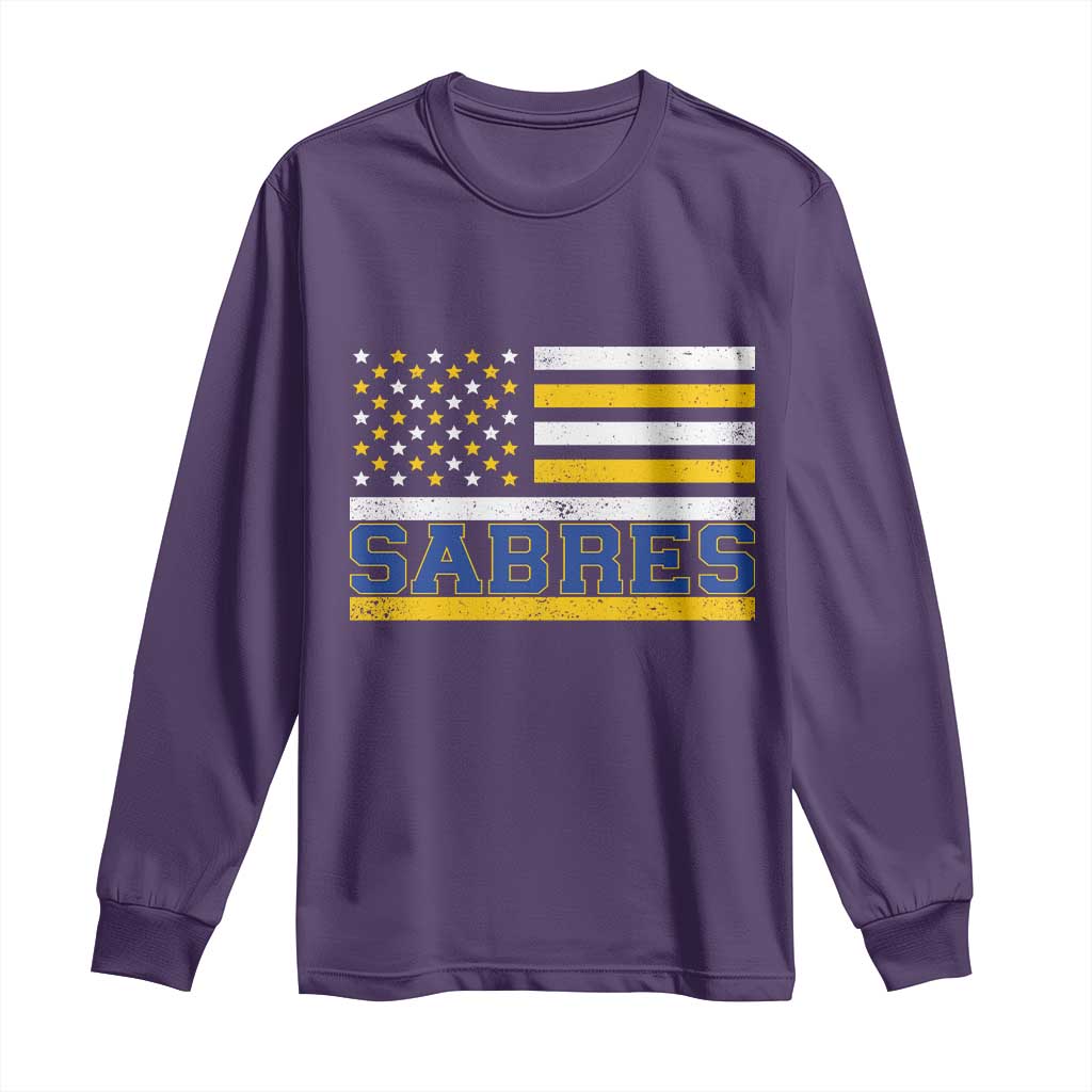 Retro Patriotic Sabres Name Pride American Flag Long Sleeve Shirt Distressed Sports Fan Graphic TS02 Purple Print Your Wear