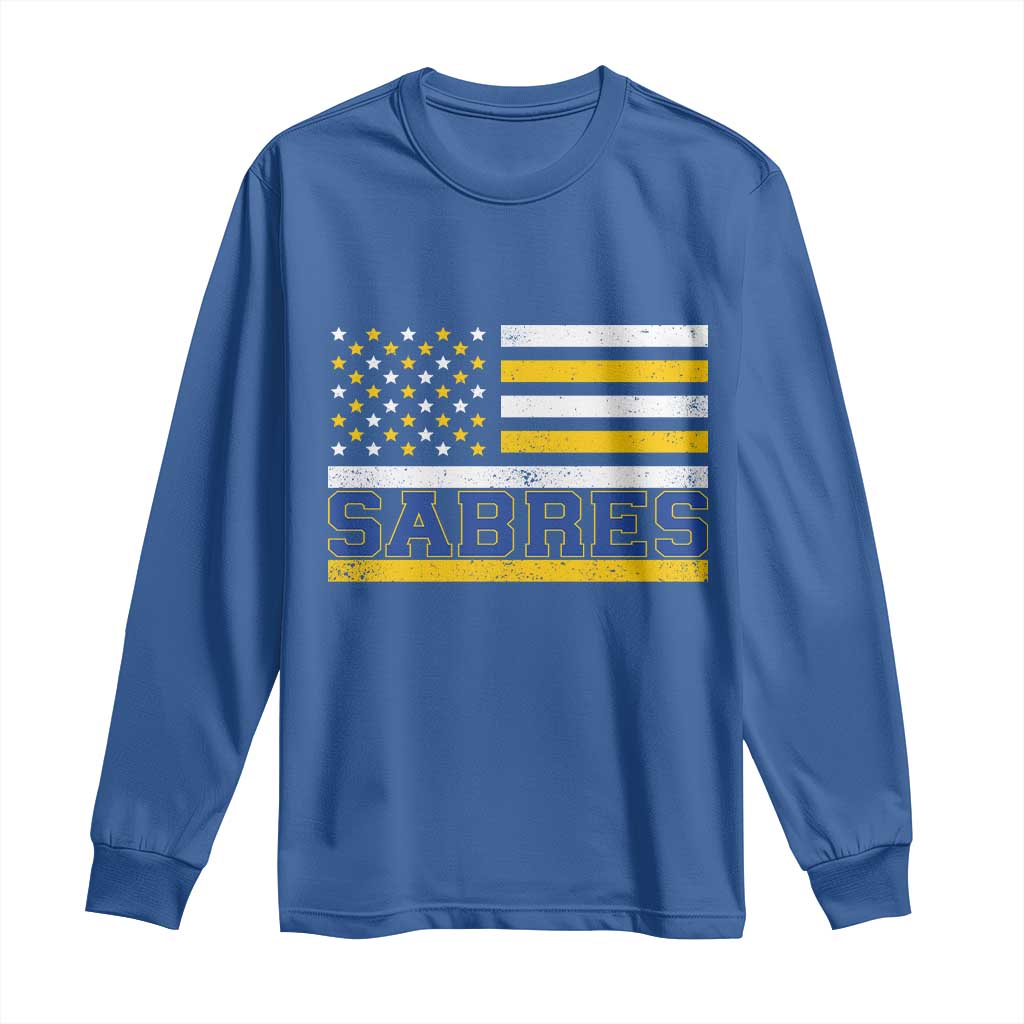 Retro Patriotic Sabres Name Pride American Flag Long Sleeve Shirt Distressed Sports Fan Graphic TS02 Royal Blue Print Your Wear