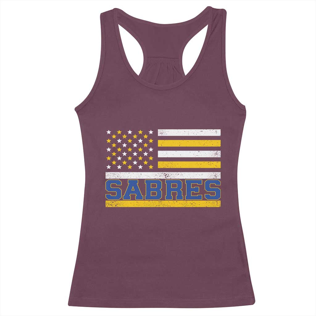 Retro Patriotic Sabres Name Pride American Flag Racerback Tank Top Distressed Sports Fan Graphic TS02 Maroon Print Your Wear