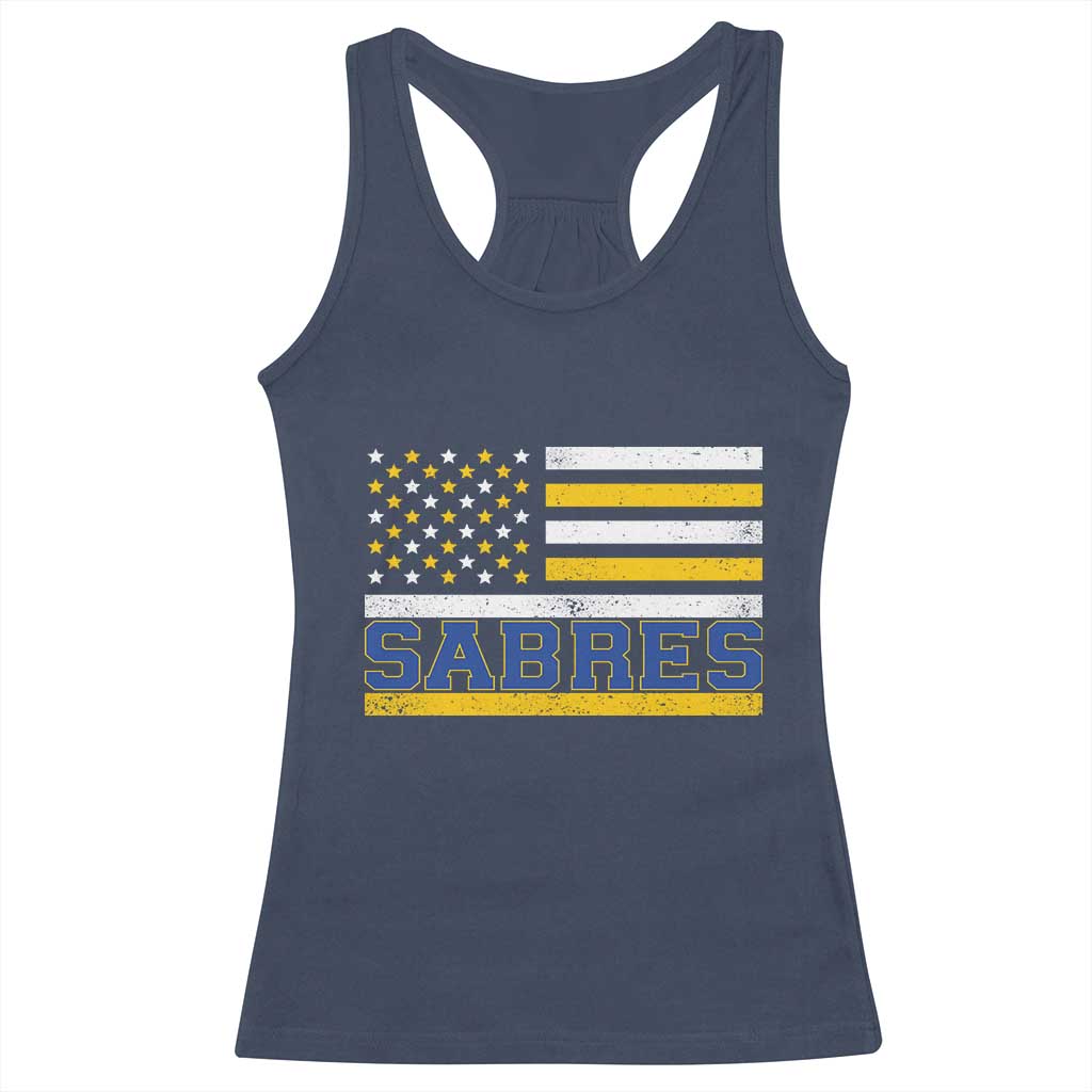 Retro Patriotic Sabres Name Pride American Flag Racerback Tank Top Distressed Sports Fan Graphic TS02 Navy Print Your Wear