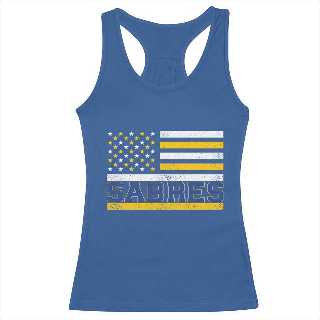 Retro Patriotic Sabres Name Pride American Flag Racerback Tank Top Distressed Sports Fan Graphic TS02 Royal Blue Print Your Wear