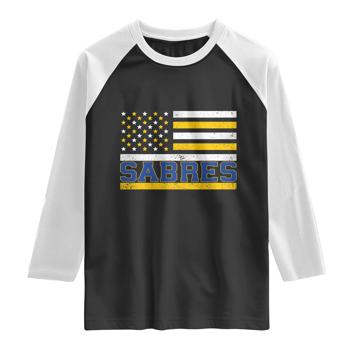 Retro Patriotic Sabres Name Pride American Flag Raglan Shirt Distressed Sports Fan Graphic TS02 Black White Print Your Wear