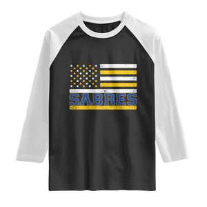 Retro Patriotic Sabres Name Pride American Flag Raglan Shirt Distressed Sports Fan Graphic TS02 Black White Print Your Wear