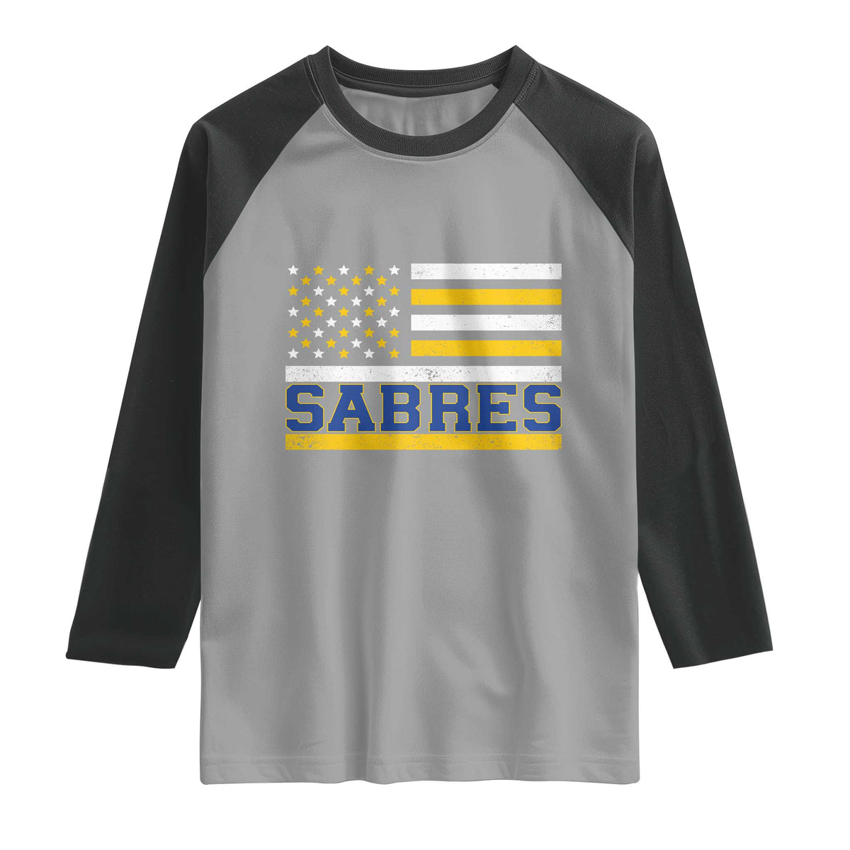 Retro Patriotic Sabres Name Pride American Flag Raglan Shirt Distressed Sports Fan Graphic TS02 Sport Gray Black Print Your Wear
