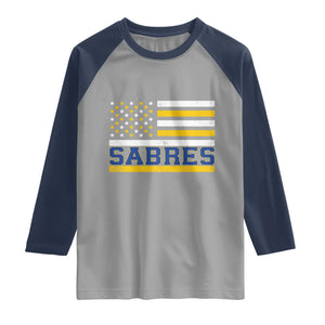 Retro Patriotic Sabres Name Pride American Flag Raglan Shirt Distressed Sports Fan Graphic TS02 Sport Gray Navy Print Your Wear