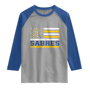 Retro Patriotic Sabres Name Pride American Flag Raglan Shirt Distressed Sports Fan Graphic TS02 Sport Gray Royal Print Your Wear