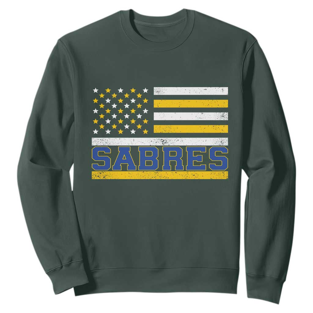 Retro Patriotic Sabres Name Pride American Flag Sweatshirt Distressed Sports Fan Graphic TS02 Dark Forest Green Print Your Wear