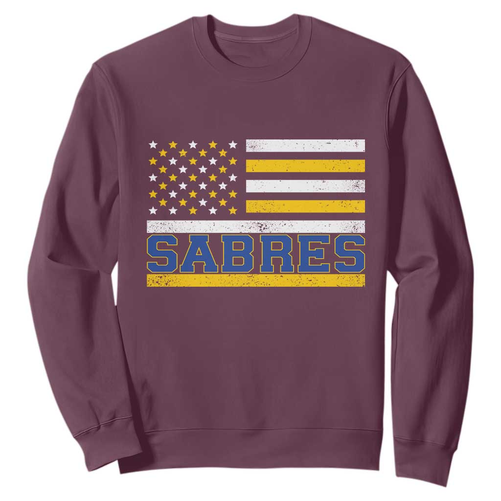 Retro Patriotic Sabres Name Pride American Flag Sweatshirt Distressed Sports Fan Graphic TS02 Maroon Print Your Wear