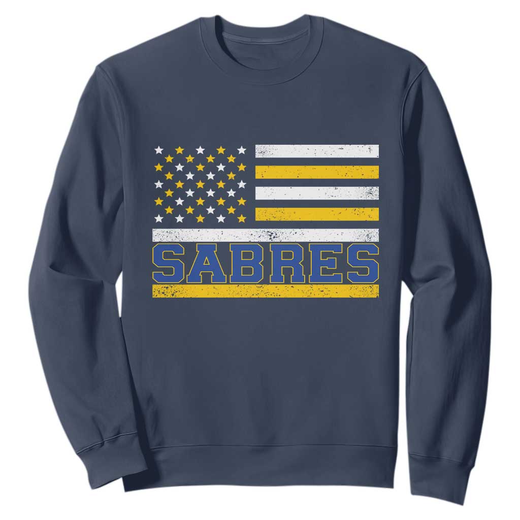 Retro Patriotic Sabres Name Pride American Flag Sweatshirt Distressed Sports Fan Graphic TS02 Navy Print Your Wear