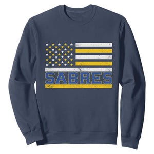 Retro Patriotic Sabres Name Pride American Flag Sweatshirt Distressed Sports Fan Graphic TS02 Navy Print Your Wear