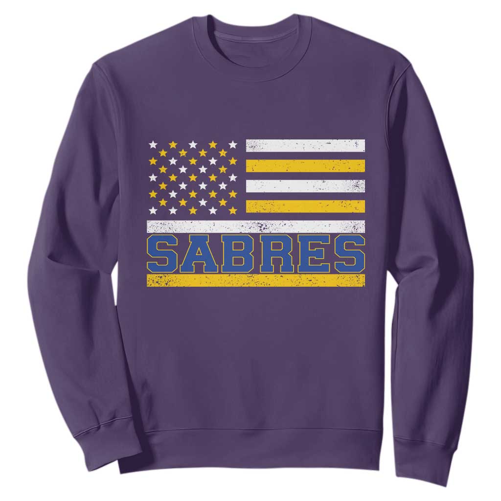 Retro Patriotic Sabres Name Pride American Flag Sweatshirt Distressed Sports Fan Graphic TS02 Purple Print Your Wear