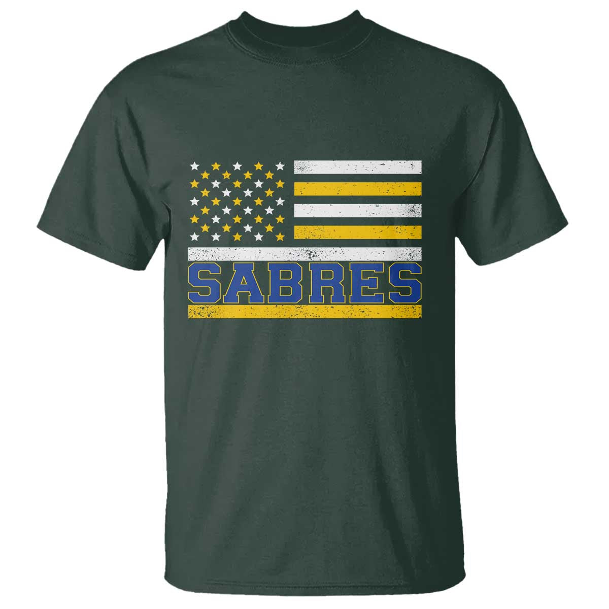 Retro Patriotic Sabres Name Pride American Flag T Shirt Distressed Sports Fan Graphic TS02 Dark Forest Green Print Your Wear