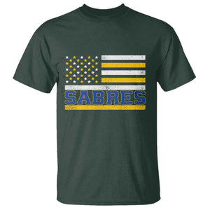 Retro Patriotic Sabres Name Pride American Flag T Shirt Distressed Sports Fan Graphic TS02 Dark Forest Green Print Your Wear