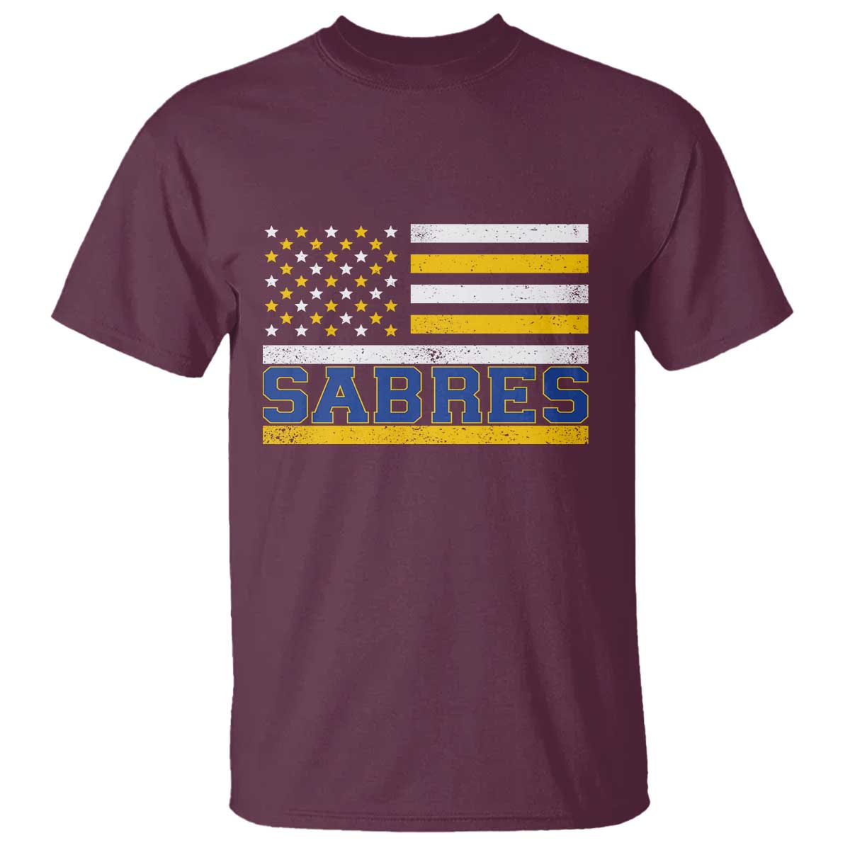 Retro Patriotic Sabres Name Pride American Flag T Shirt Distressed Sports Fan Graphic TS02 Maroon Print Your Wear